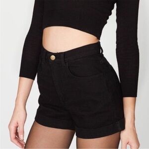 American Apparel Black High-Rise Cuffed Denim Shorts